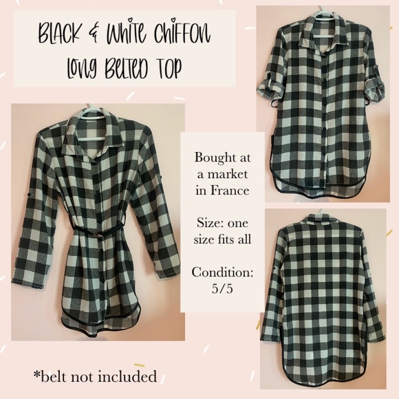 Black & white long belted top - Picture 1 of 1